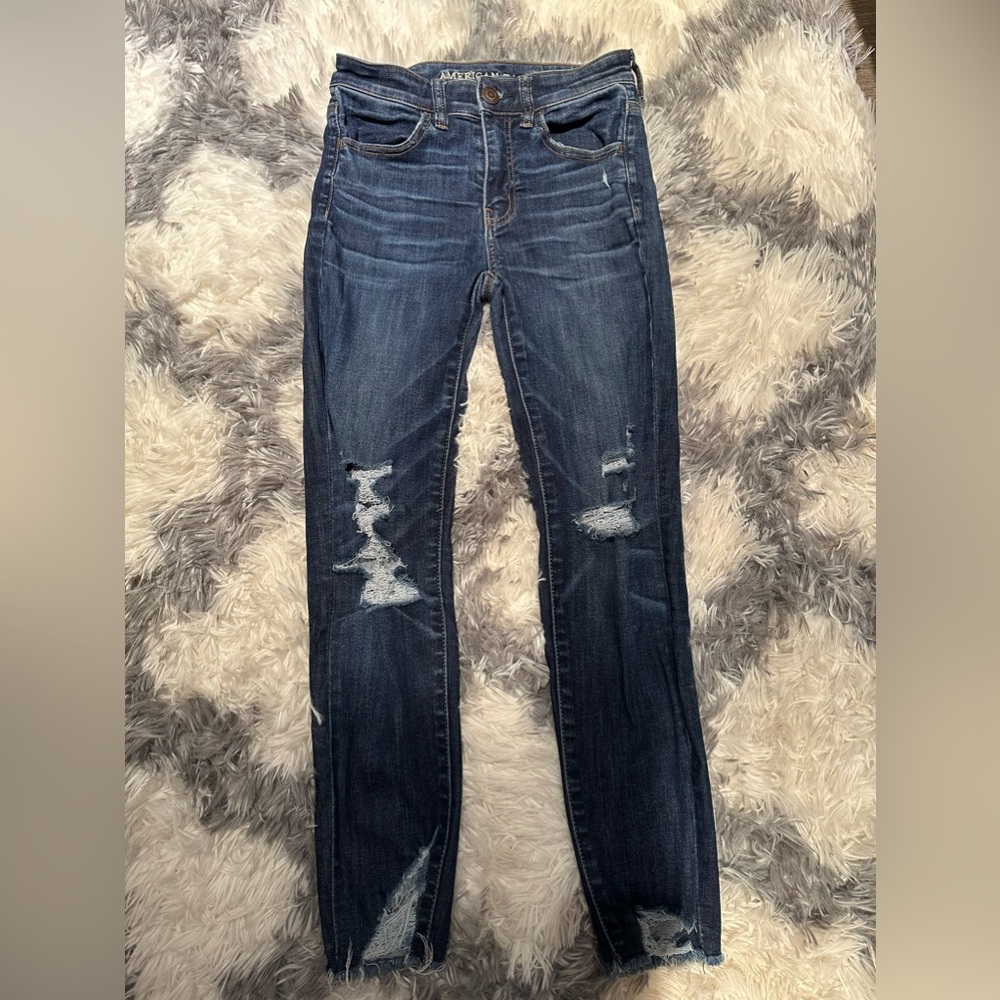 Navy blue skinny ankle jeans worn once